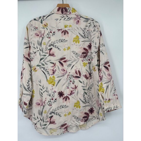 Coldwater Creek Womens Floral Button-Up Shirt Size 14 peach Cotton no iron - Picture 4 of 5